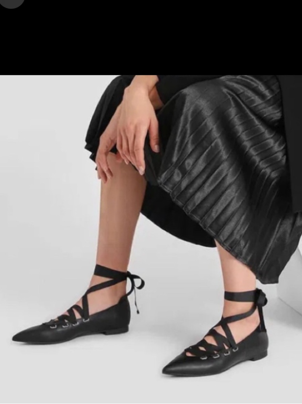Coach Black Leather Lace Up Pointed Flat Shoes Size 10 B